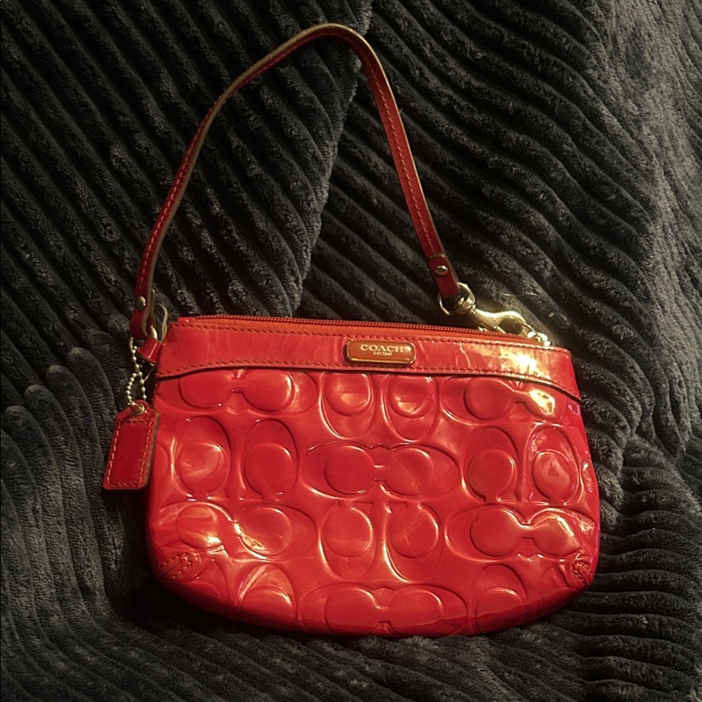 Coach pink Patent Signature Wristlet with Gold Accent